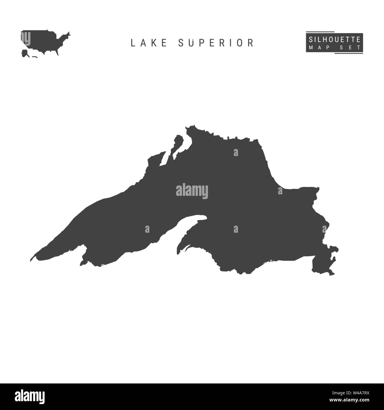 Black Silhouette Map of Lake Superior