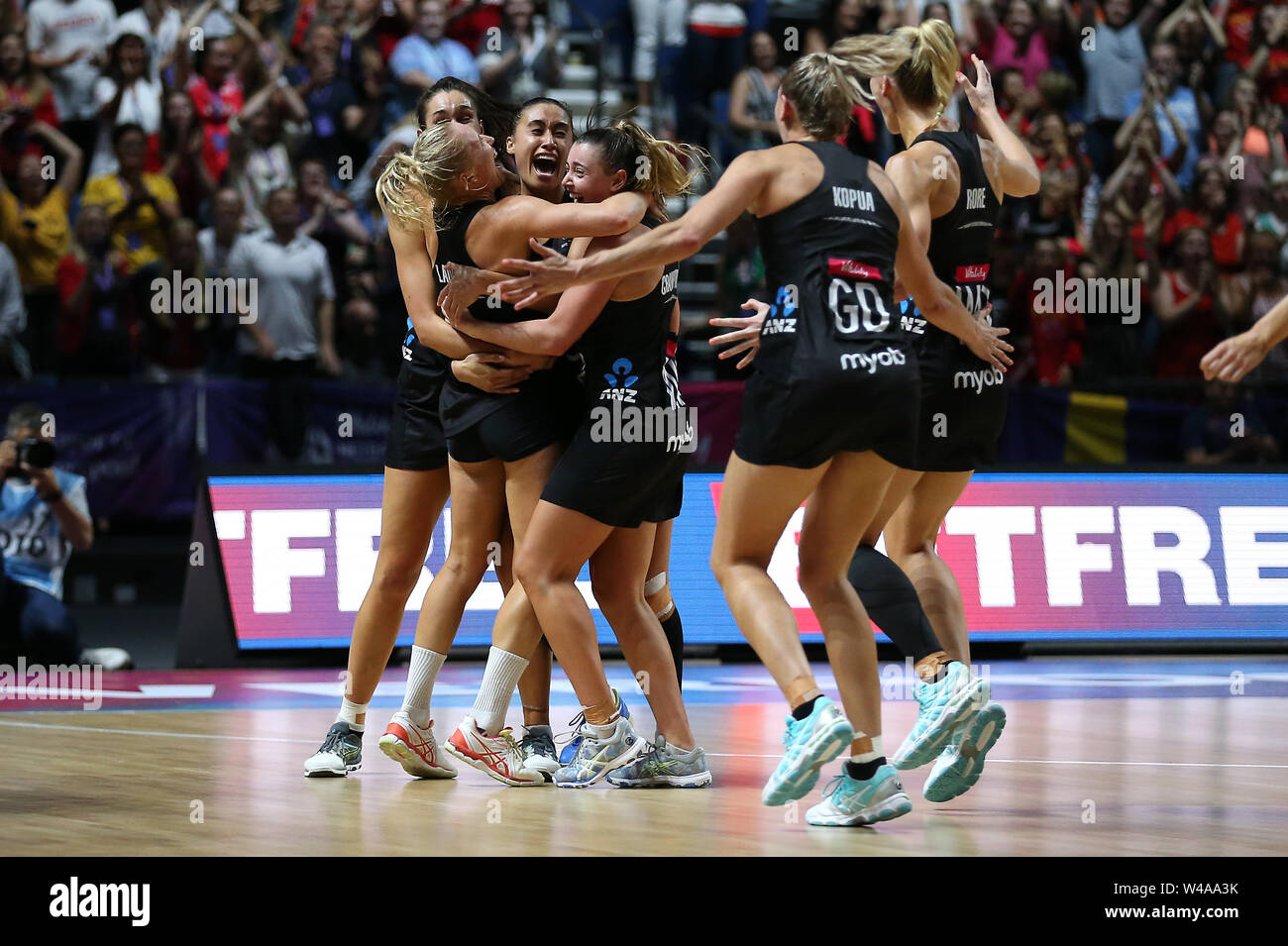 New Zealand players celebrate their victory against Australia in the