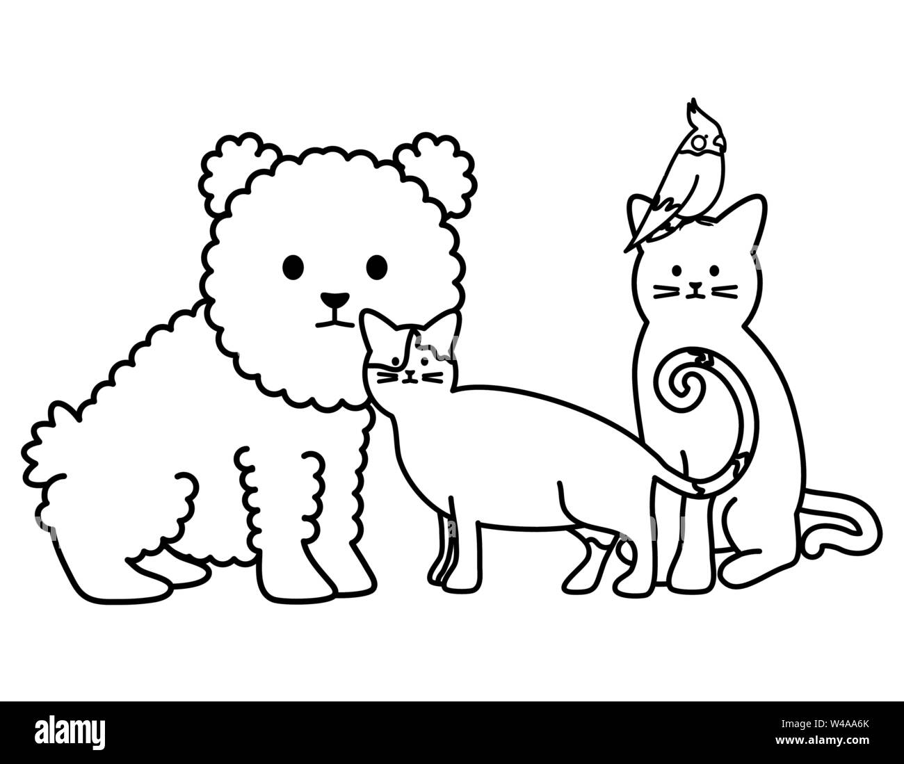 cute group of mascots adorables characters vector illustration design