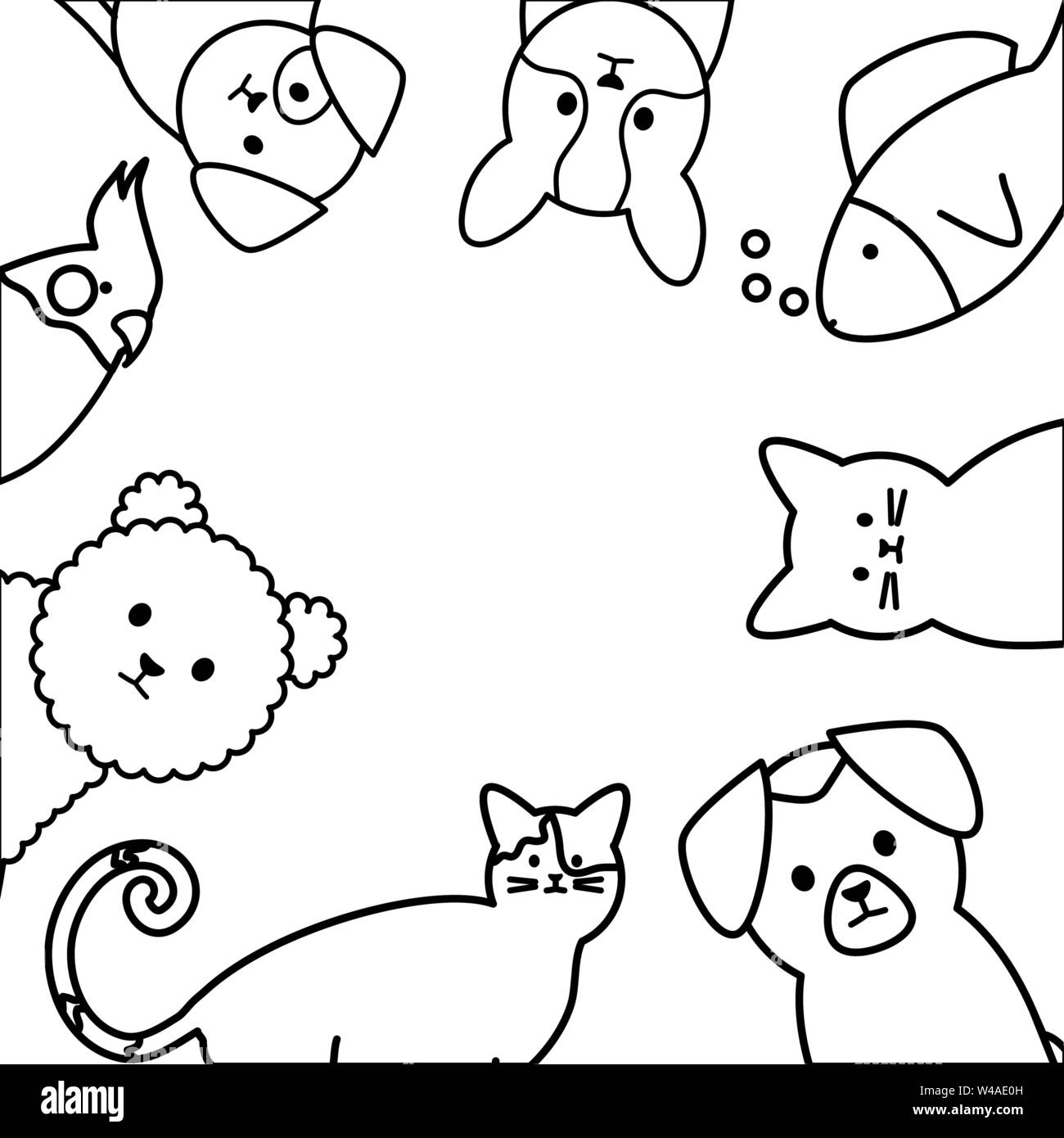 cute group of mascots characters around vector illustration design