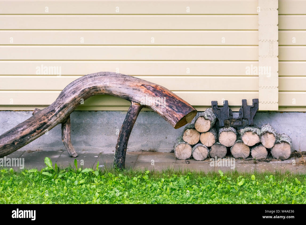 Old dry wood and aspen logs laid near the house Stock Photo Alamy