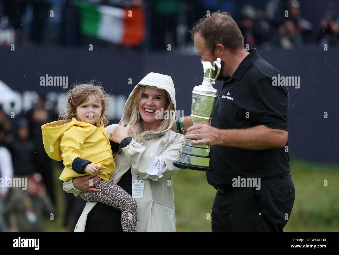 Republic Of Ireland S Shane Lowry Celebrates With Wife Wendy Honner And Daughter After Winning The Claret Jug At The Open Championship 2019 At Royal Portrush Golf Club Stock Photo Alamy