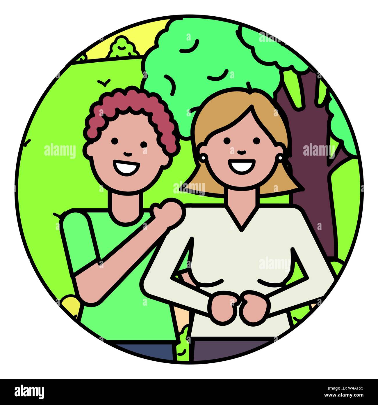 young lovers couple in the park vector illustration design Stock Vector ...