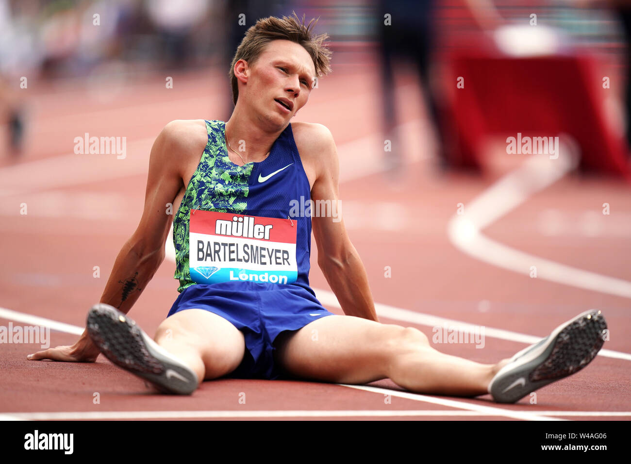 Germany's Amos Bartelsmeyer in the Men's 1 Mile during day two of the IAAF London Diamond League meet at the London Stadium. Stock Photo