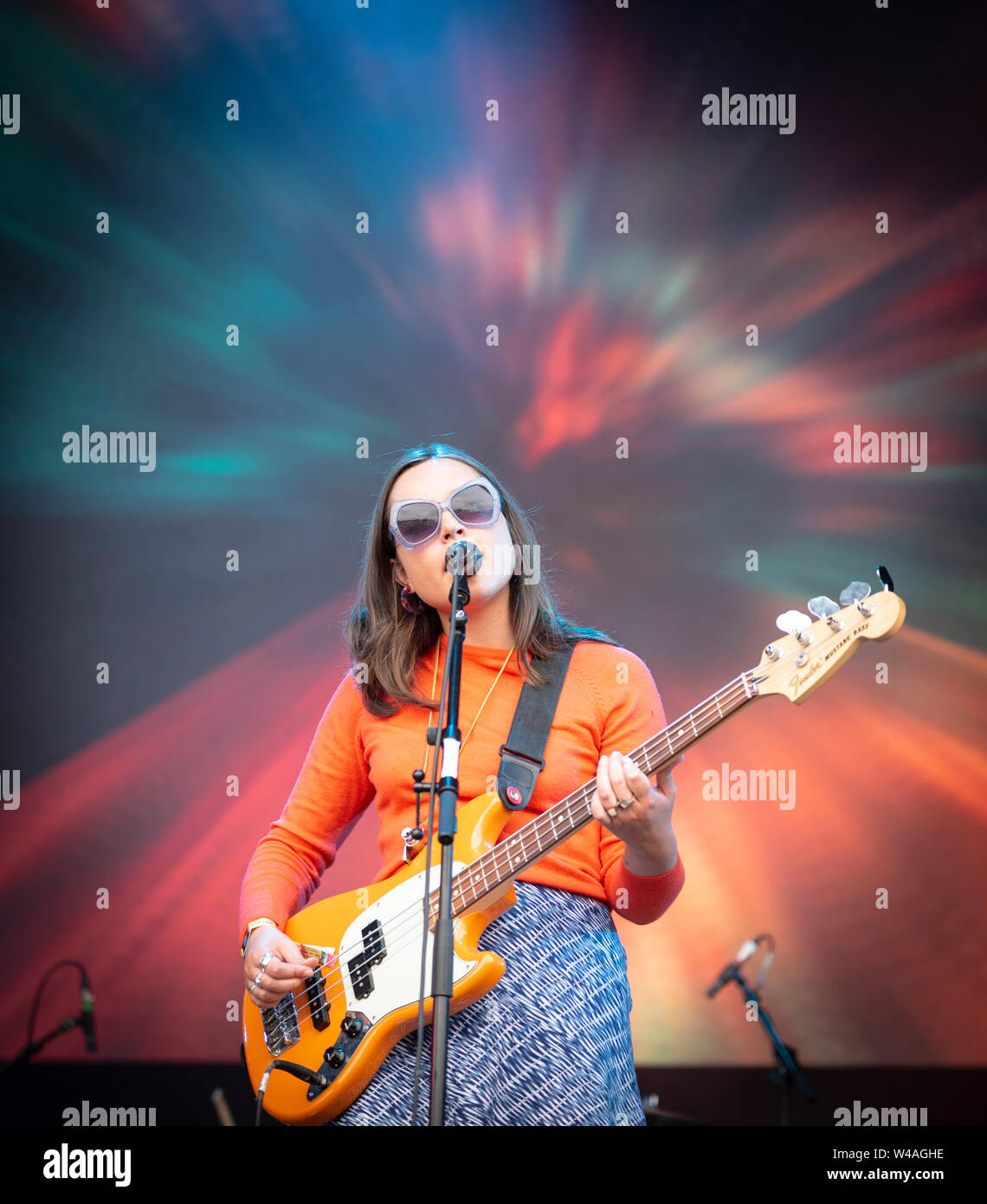 Esme Dee Han Hanlford played with The Orielles band at Blue Dot Festival 2019 (Jodrell Bank Observatory -Cheshire-U.K.) on the 21st of July, 2019. Stock Photo
