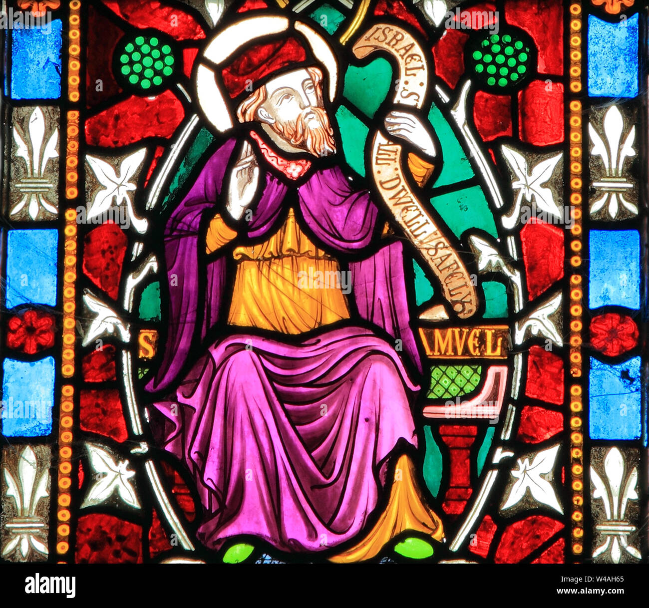 Samuel, Biblical Prophet, Old Testament, stained glass window, By Frederick Preedy,Old Hunstanton, Norfolk, England,UK Stock Photo