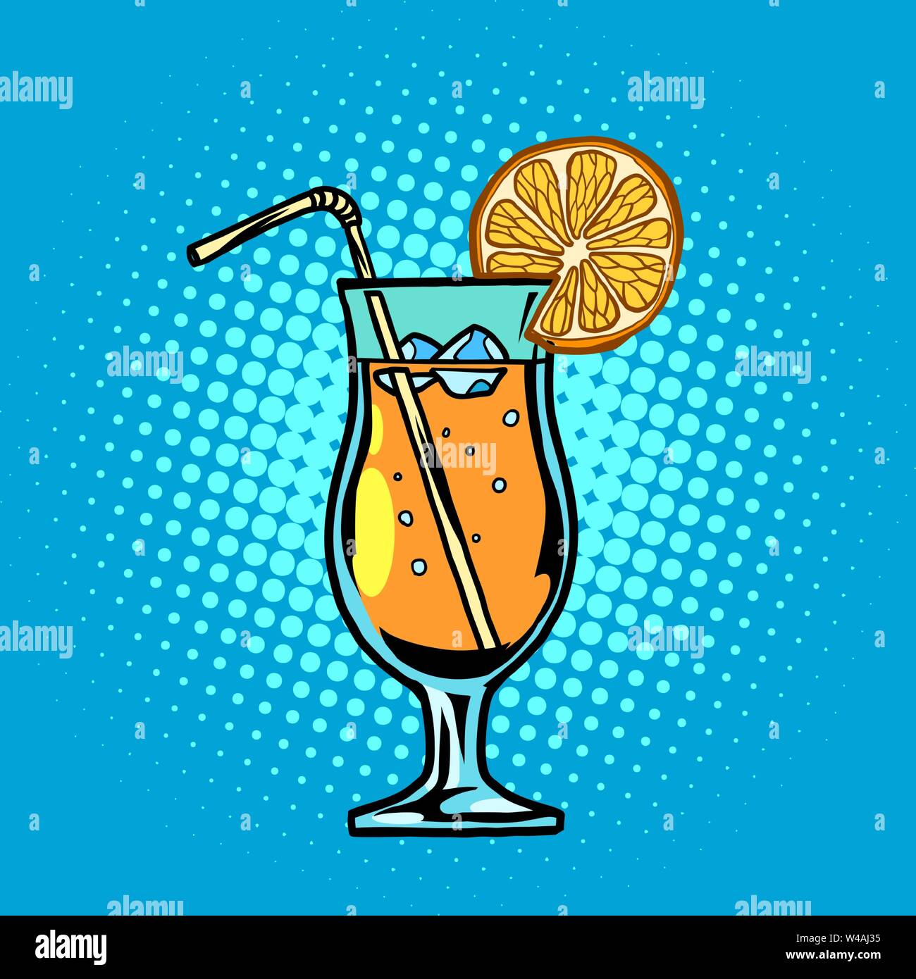 cocktail with lemon drink with straw and ice Stock Vector