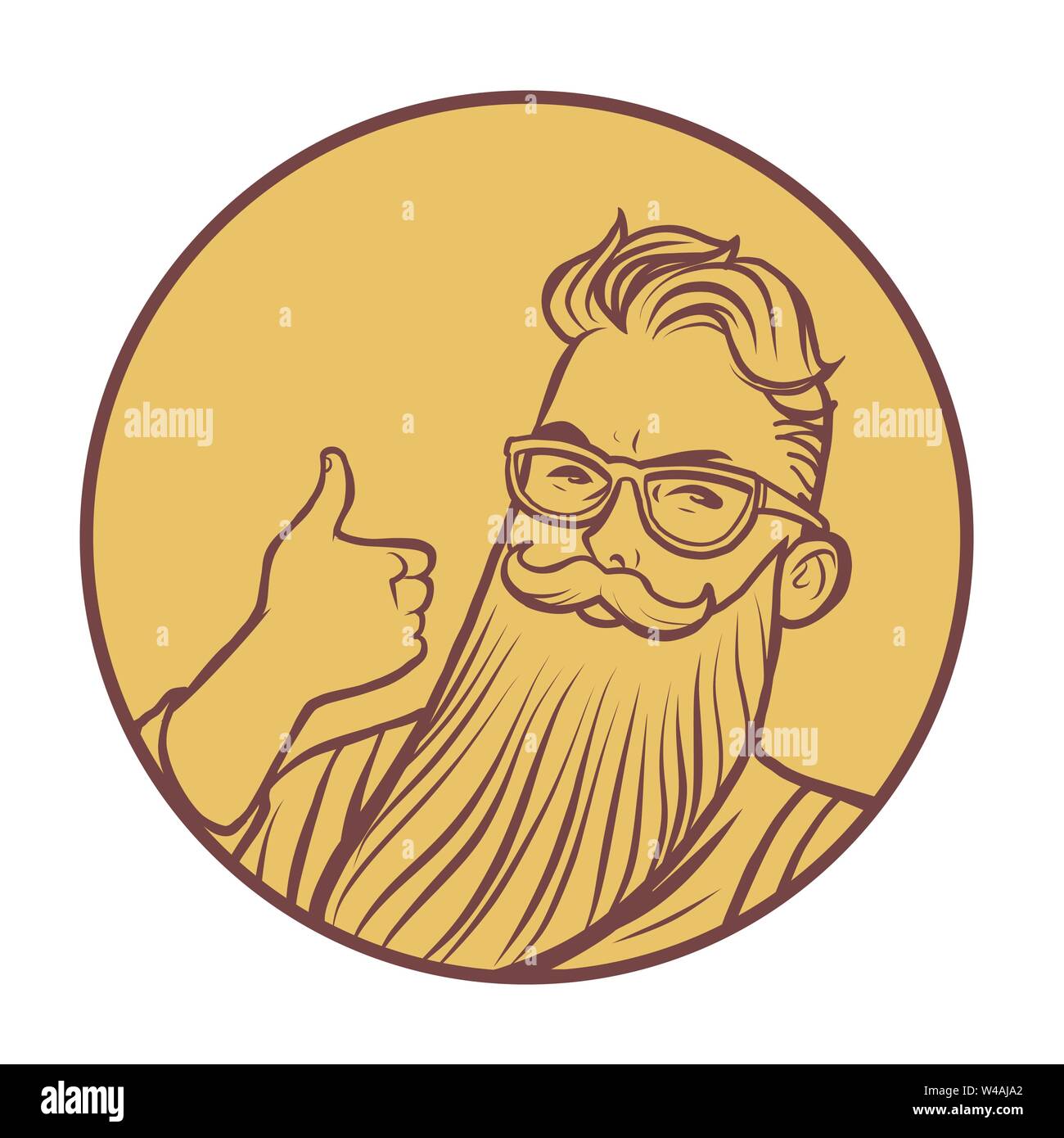 bearded hipster thumb up gesture Stock Vector