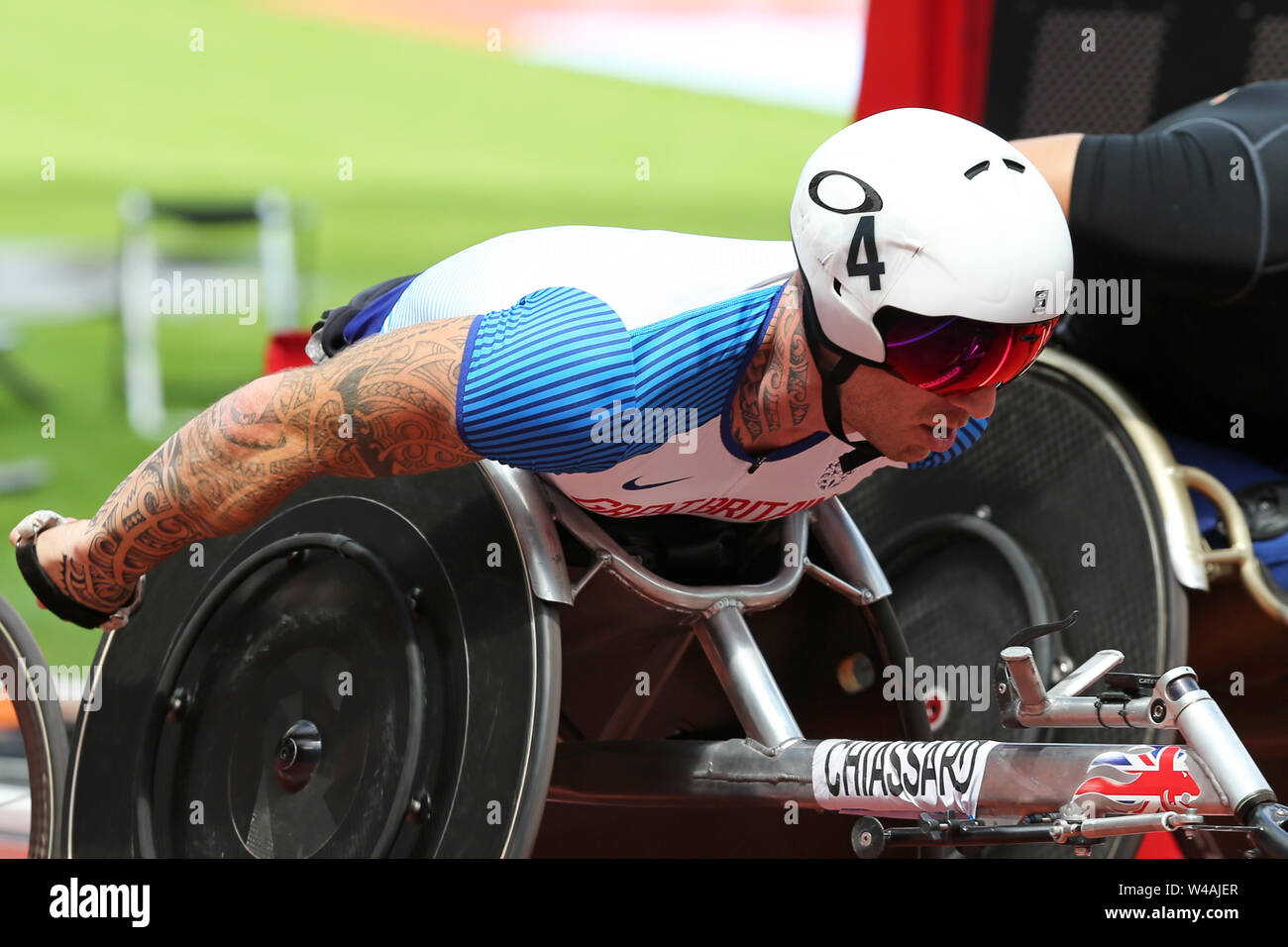 London, UK. 21st July 19. Richard CHIASSARO (Great Britain) competing in the Men's T53/54 800m Final at the 2019, IAAF Diamond League, Anniversary Games, Queen Elizabeth Olympic Park, Stratford, London, UK. Credit: Simon Balson/Alamy Live News Stock Photo