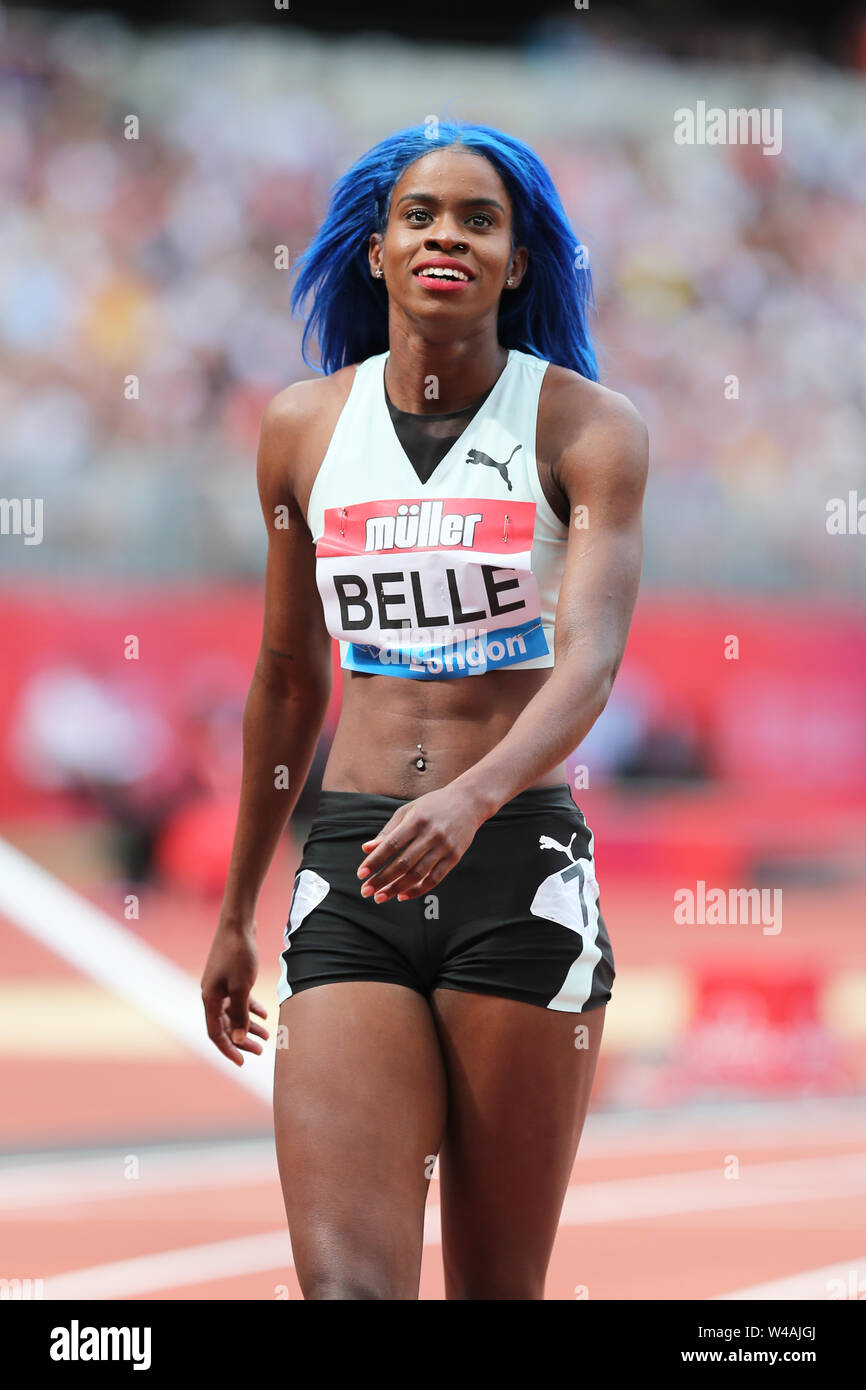 London, UK. 21st July 19. Tia-Adana BELLE (Barbados) after competing in the Women's 400m Hurdles Final at the 2019, IAAF Diamond League, Anniversary Games, Queen Elizabeth Olympic Park, Stratford, London, UK. Credit: Simon Balson/Alamy Live News Stock Photo