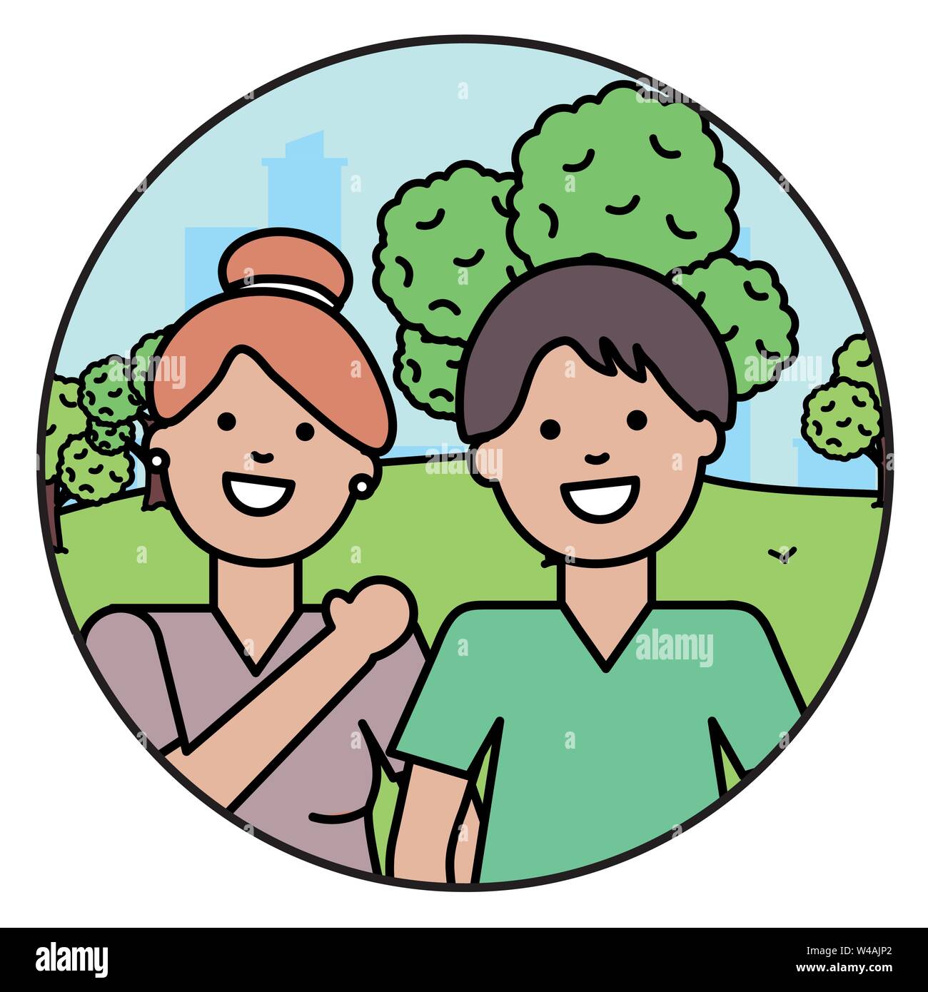 young lovers couple in the park vector illustration design Stock Vector ...