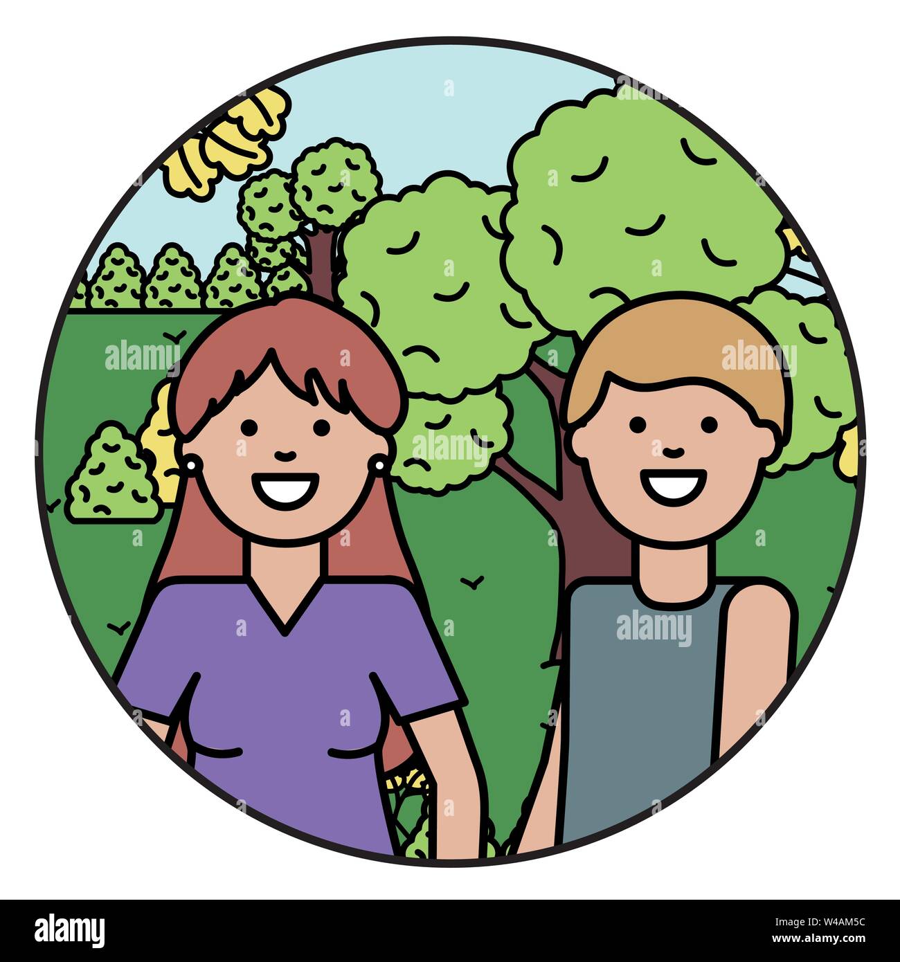 young lovers couple in the park vector illustration design Stock Vector ...