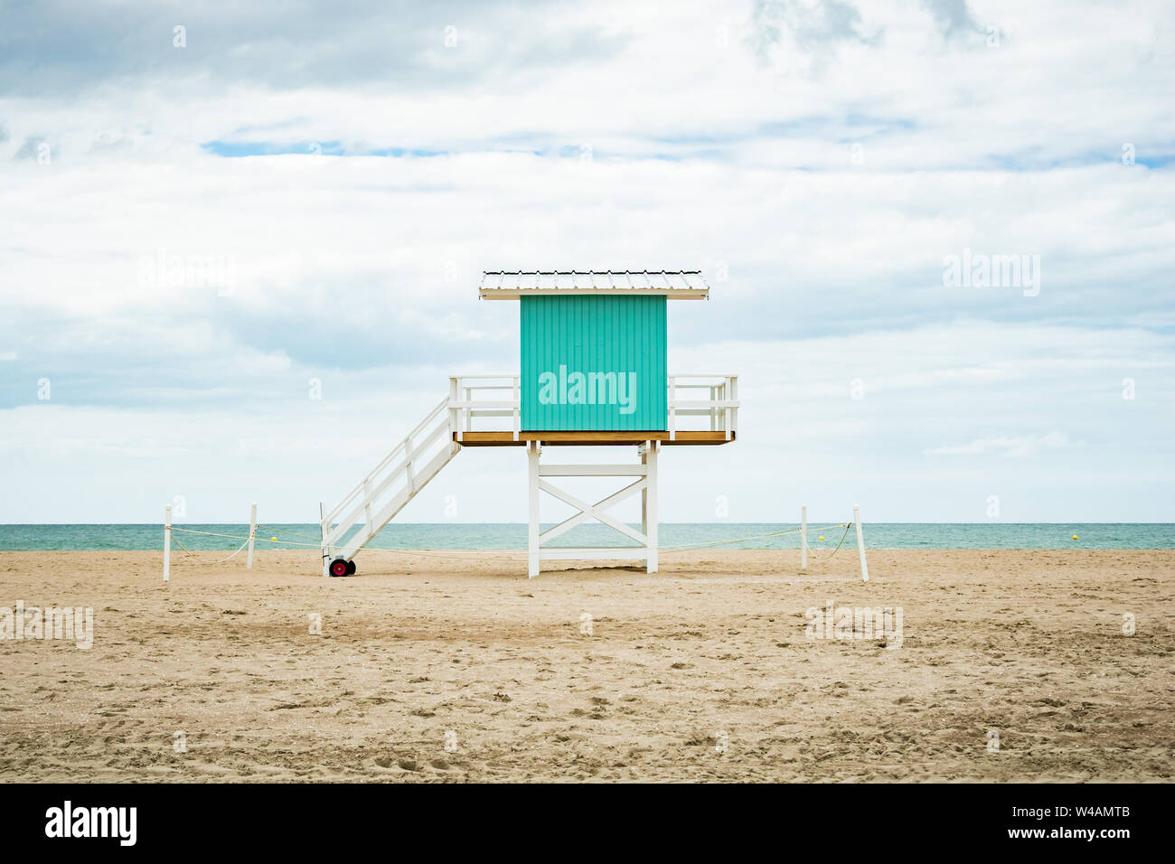 Beach safeguard or lifeguard wooden hut or tower or house or shack in Deauville, Normandy, France. Stock Photo