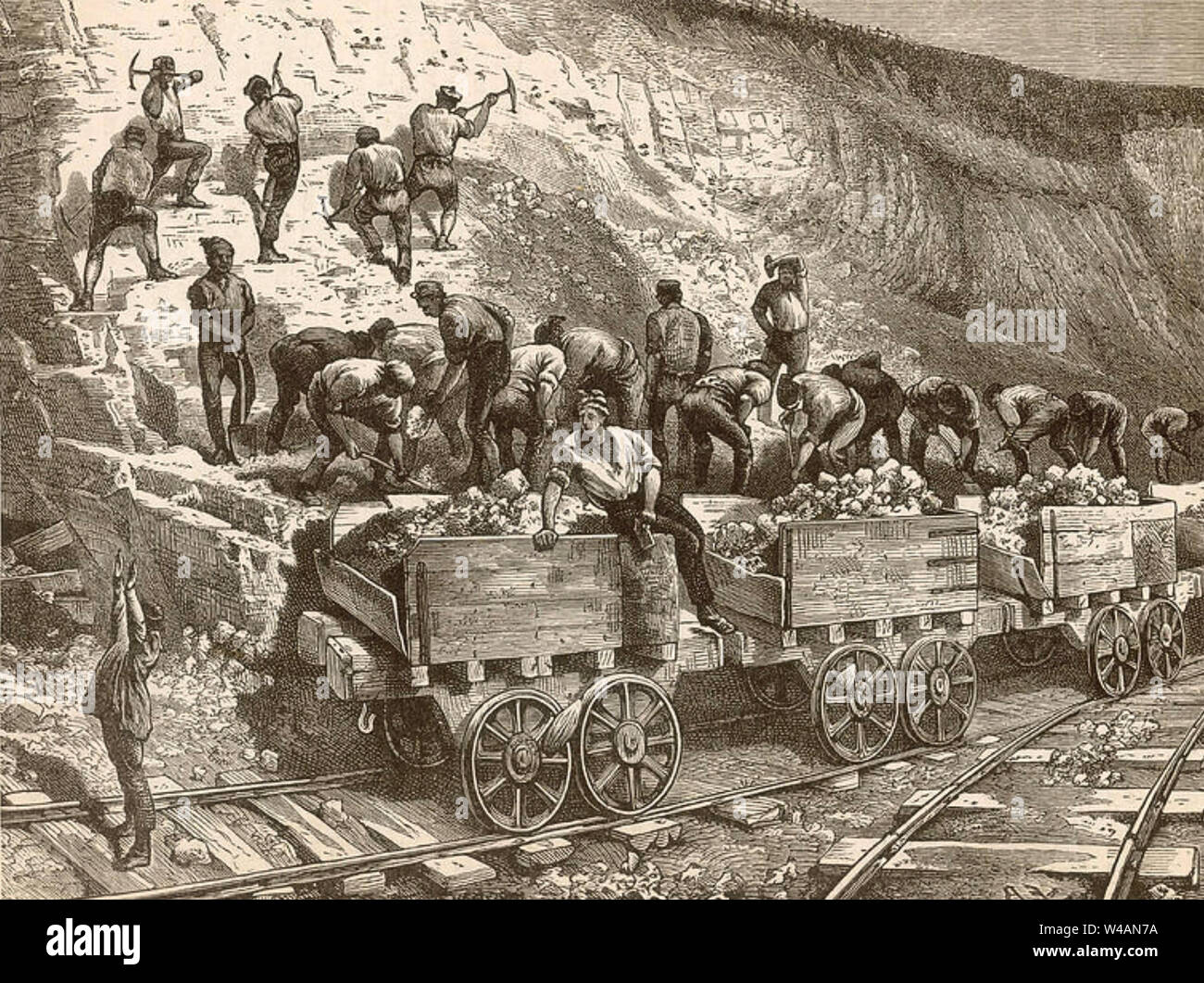 RAILWAY NAVIES digging a cutting in 1884 Stock Photo