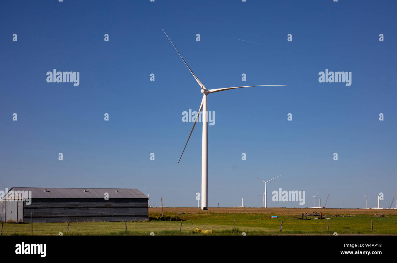 Wind farm, New Mexico, USA. Wind turbines, alternative energy plant on
