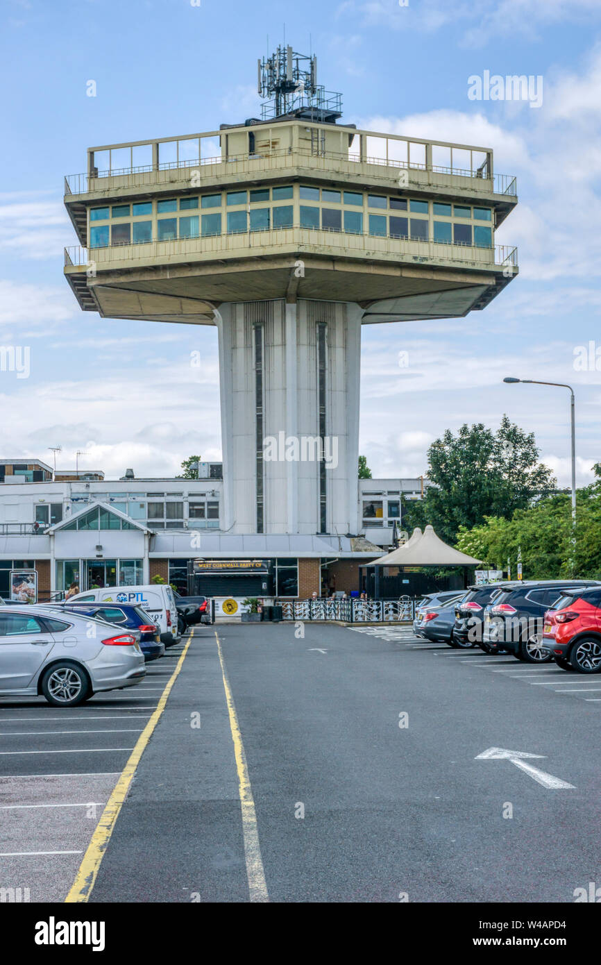 Brutalist architecture of the Pennine Tower of Lancaster Forton Services on the M6 motorway opened in 1965. Stock Photo