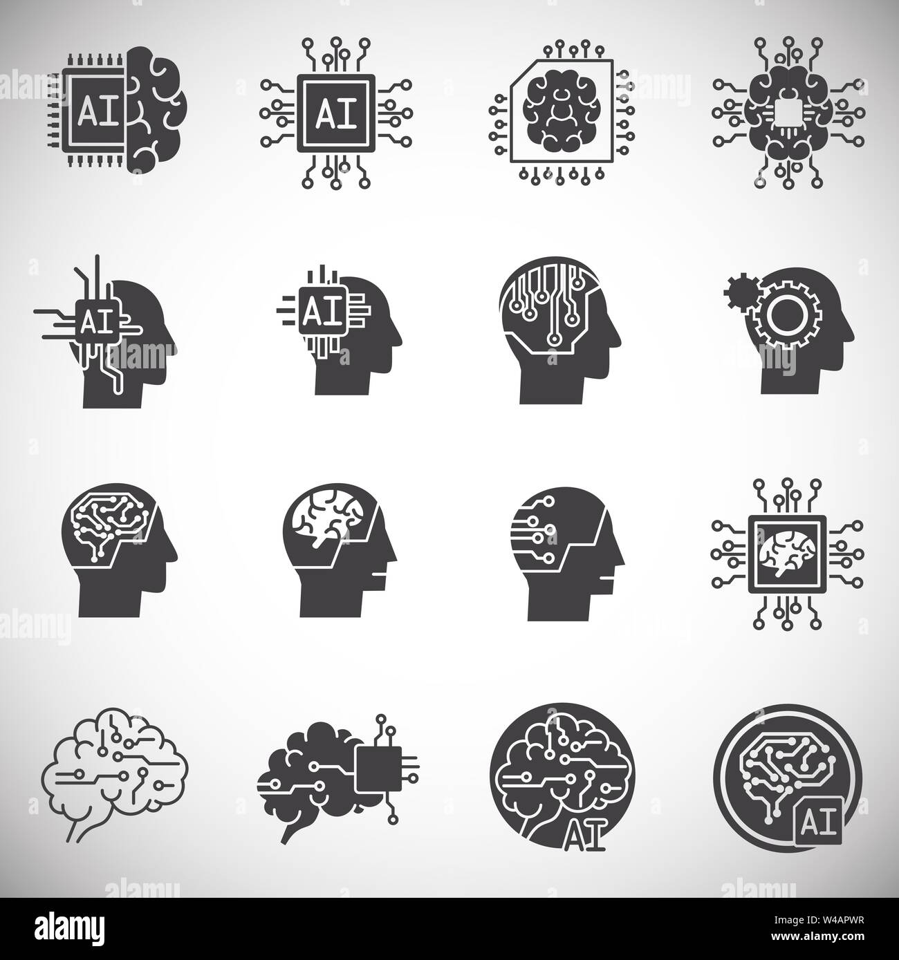 Artificial Intelligence Ai related icons set on background for graphic ...