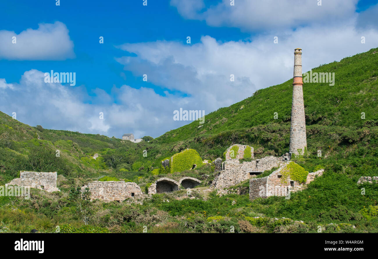 The amazing remains of the mining industry of Cornwall,UK. This is the Kendijack valley situated near Saint Just in Penwith, Cornwall. Stock Photo