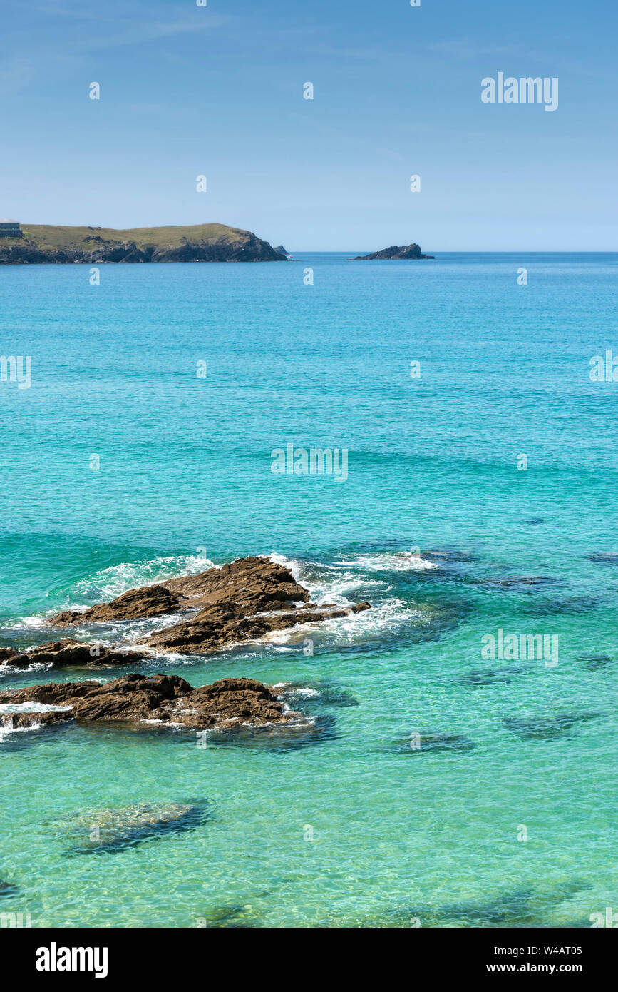 The beautiful turqoise sea in Fistral Bay in Newquay in Cornwall. Stock Photo