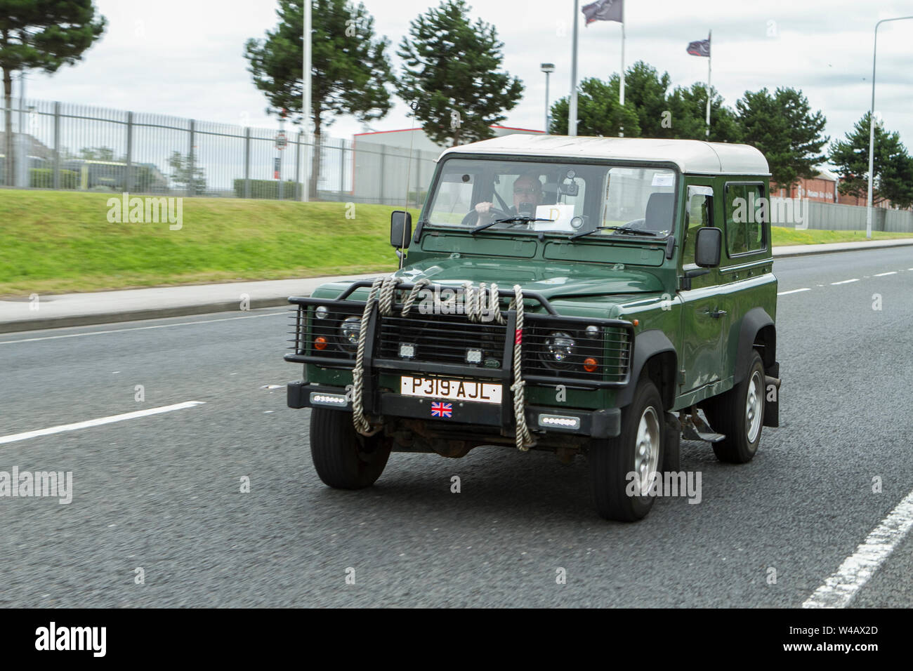 Fleetwood Festival of Transport – Tram Sunday 2019 P319 AJL land rover vintage vehicles and cars attend the classic car show in Lancashire, UK Stock Photo