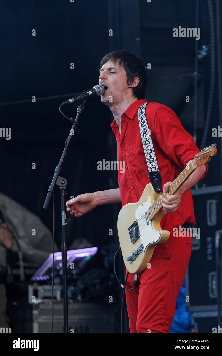 Montreal, Canada. Quebec Punk/ Rock band Les Marmottes Aplaties perform on stage at the Francos  music festival in downtown Montreal Stock Photo