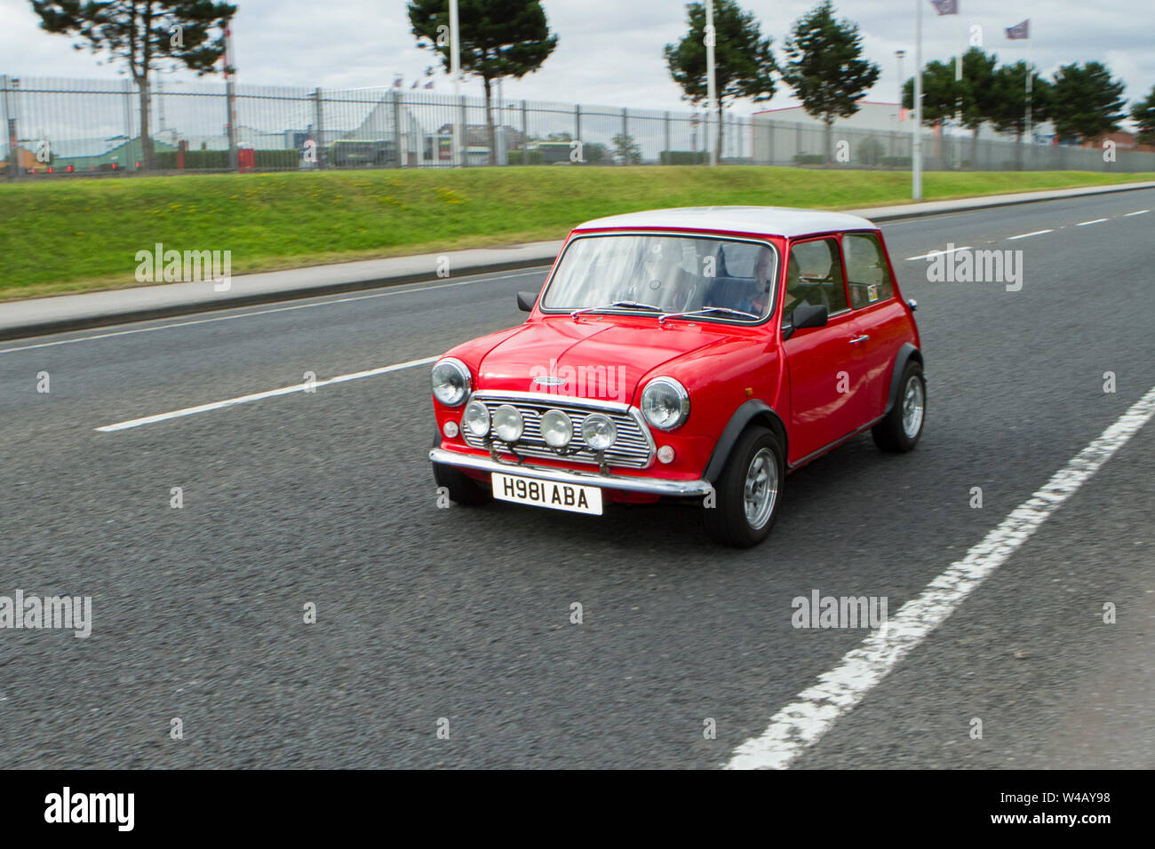 1990 998cc red Mini studio 2 car; vintage vehicles and cars attend the classic car show in Lancashire, UK Stock Photo