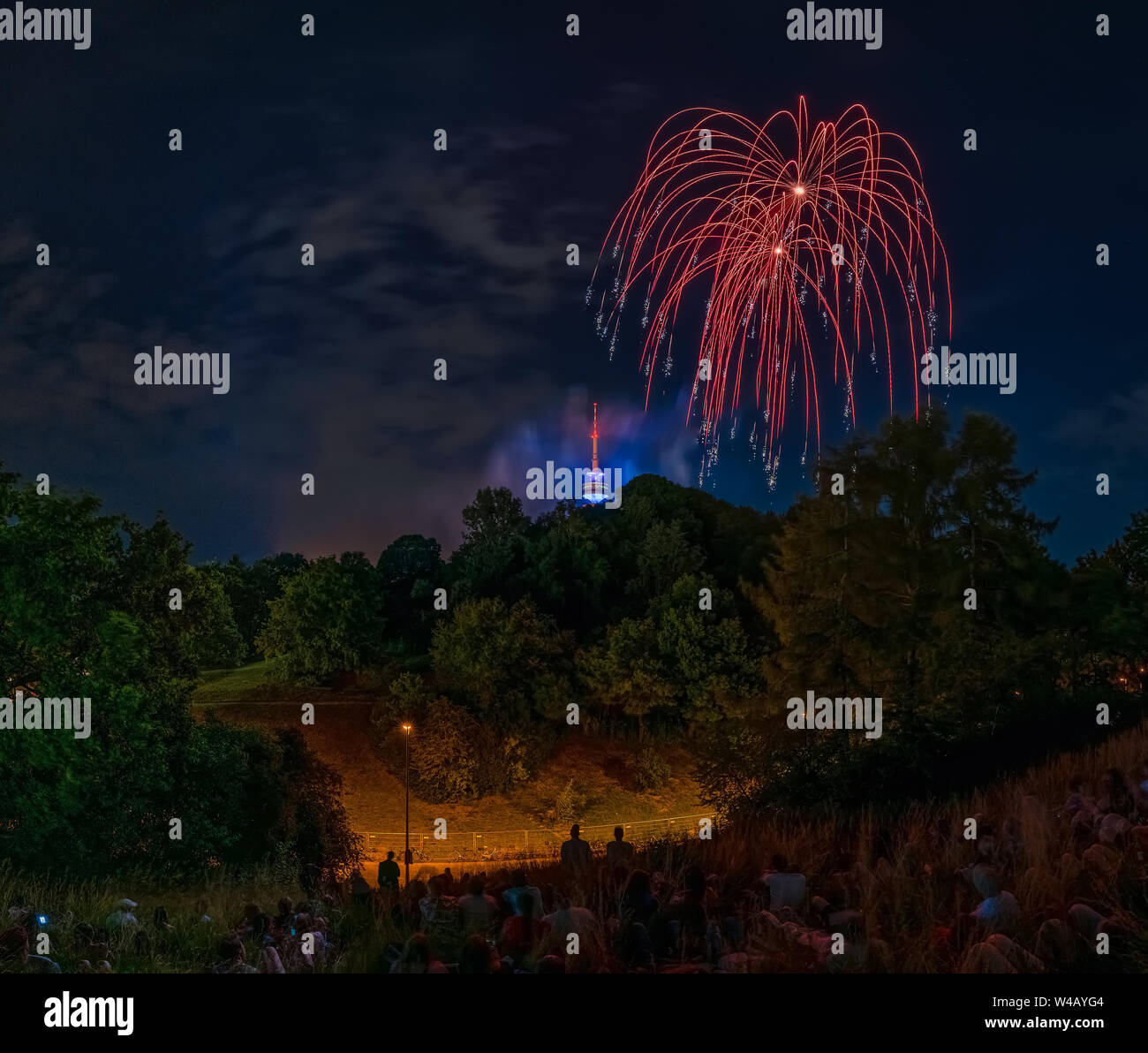 Fireworks at the festival called Sommernachtstraum in Munich 2019. Stock Photo