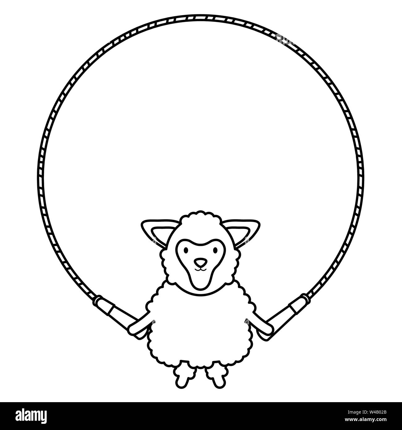 Sheep Roping cute sheep jumpin rope childish character vector illustration design ...