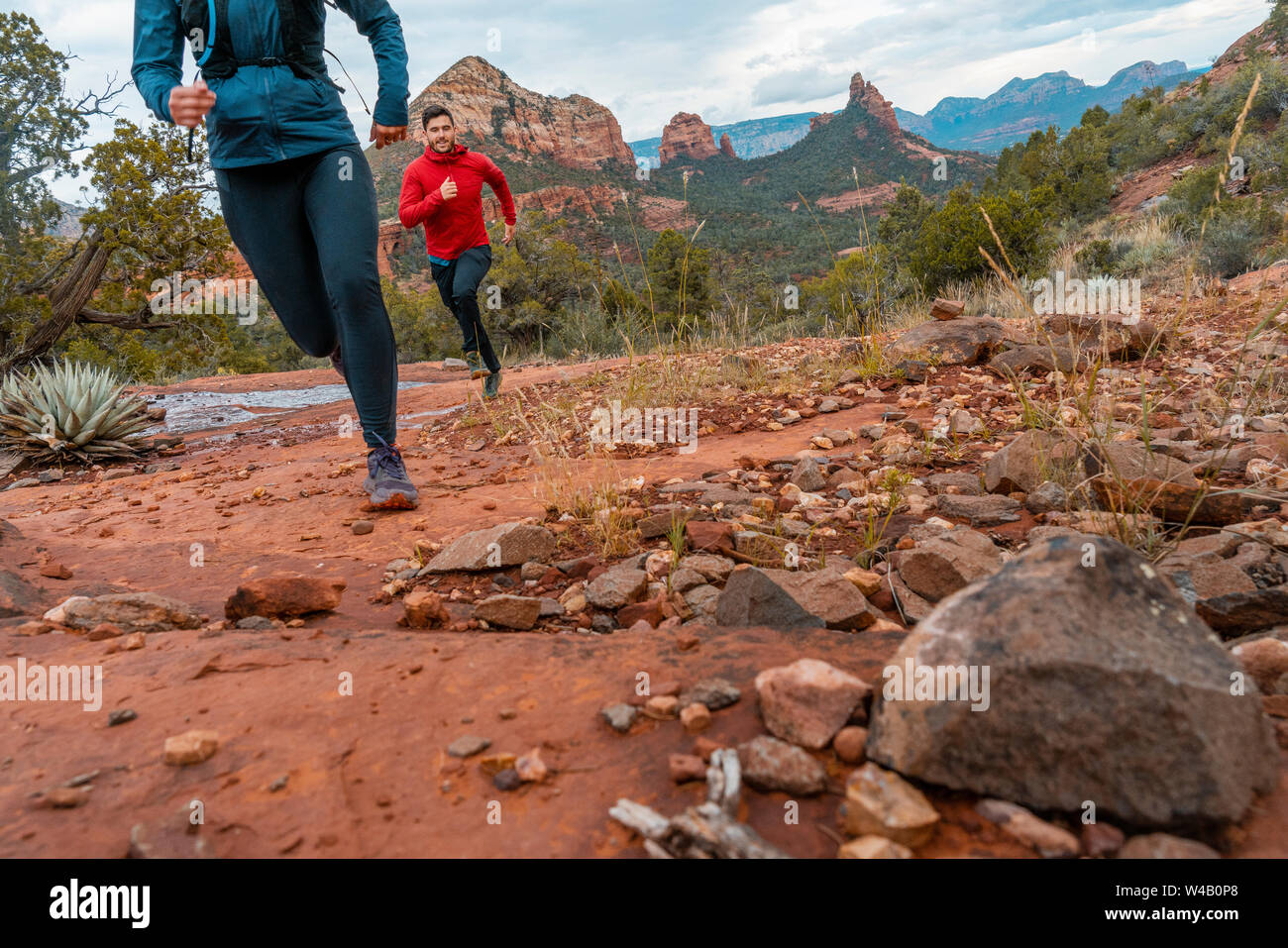 Couple Trail Running Soldier Pass Sedona Stock Photo