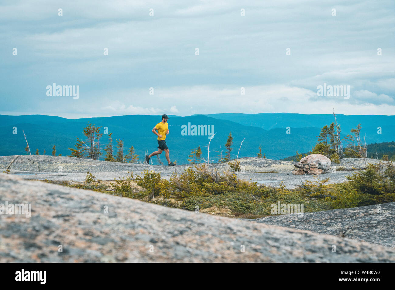 Trail Running in Jacques Cartier Quebec Stock Photo
