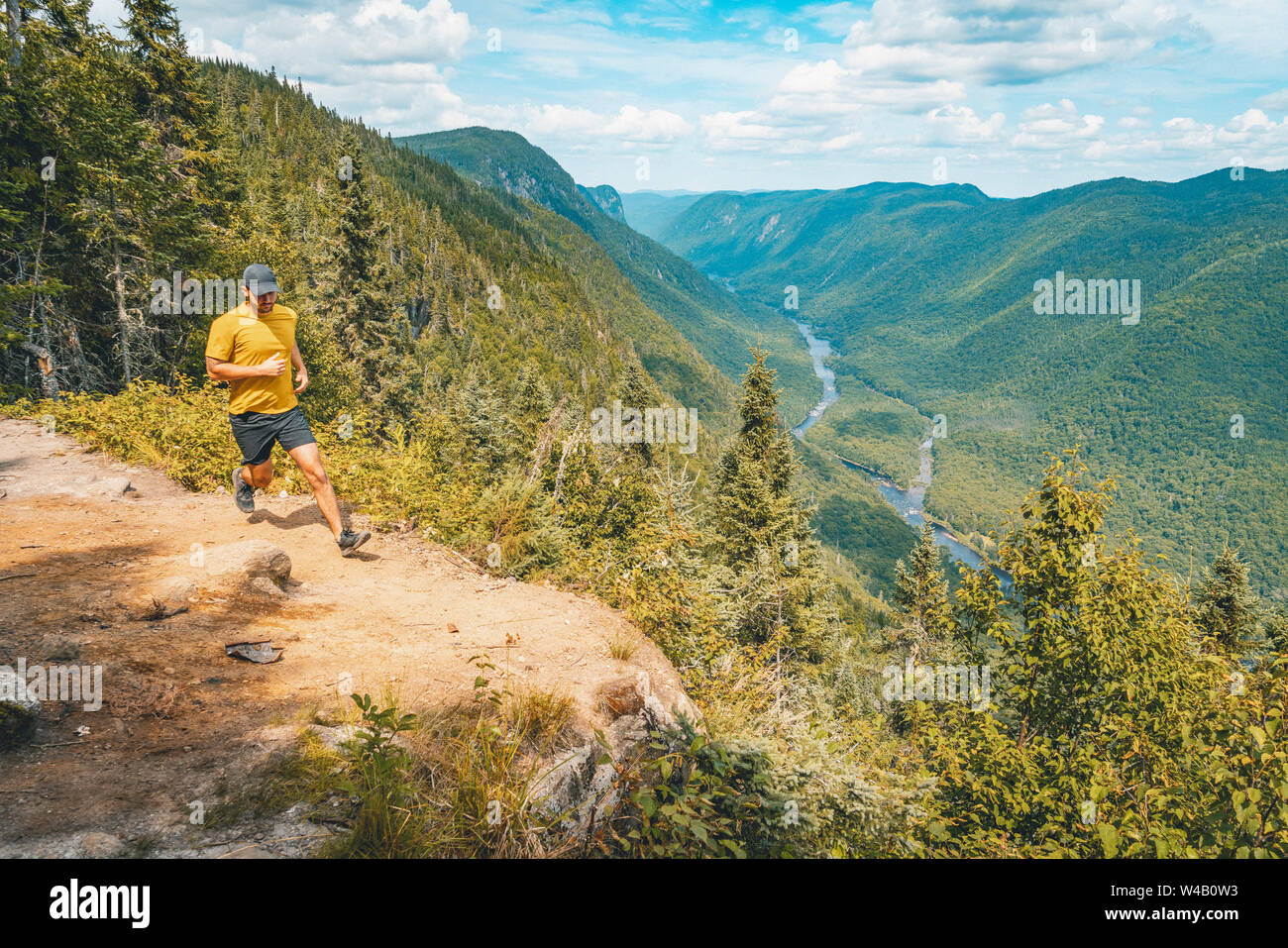 Trail Running Above Jacques Cartier Valley Stock Photo
