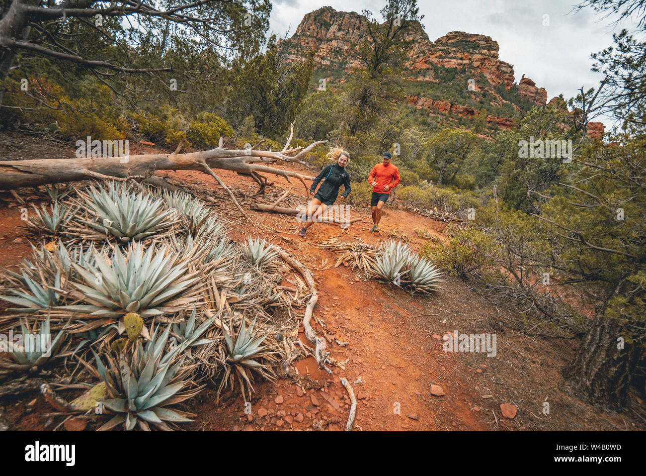 Couple Running Trails Near Devil's Bridge Stock Photo