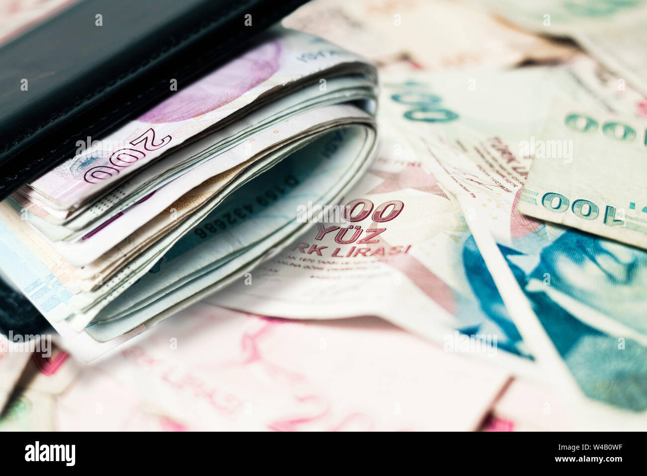 Turkish lira banknote in wallet and banknote background Stock Photo Alamy