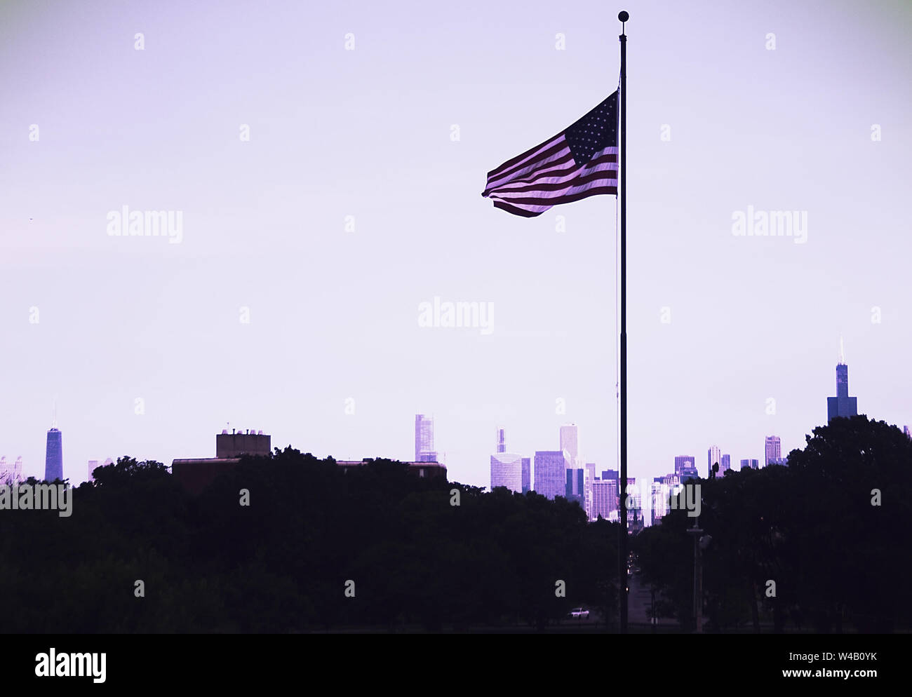 American flag and Chicago skyline Stock Photo - Alamy