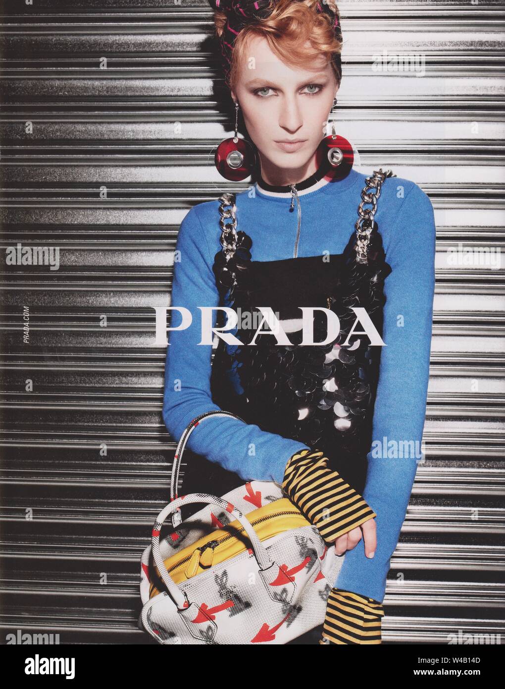 poster advertising PRADA fashion house in paper magazine from 2015 year,  advertisement, creative PRADA advert from 2010s Stock Photo - Alamy