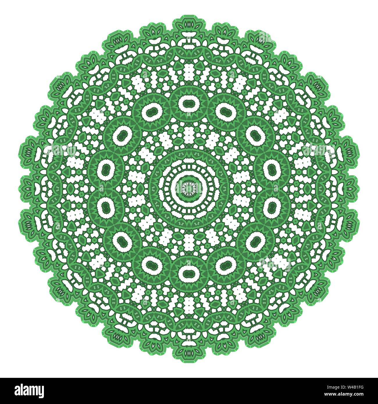 Green Ornamental Pattern. Round Texture. Oriental Geometric Ornament Stock Vector