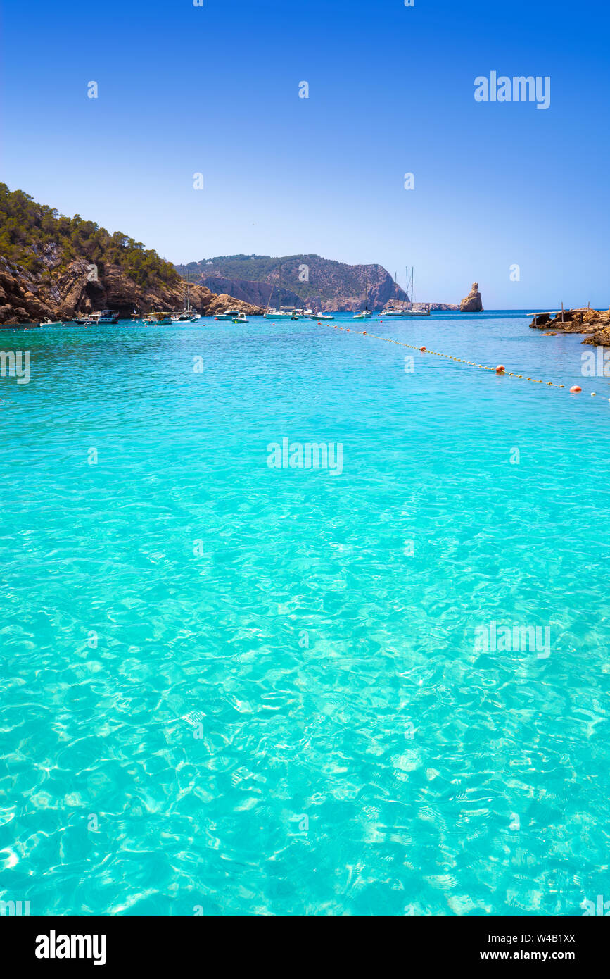 Cala Benirras beach of Ibiza in Sant Joan of Balearic Islands Stock Photo