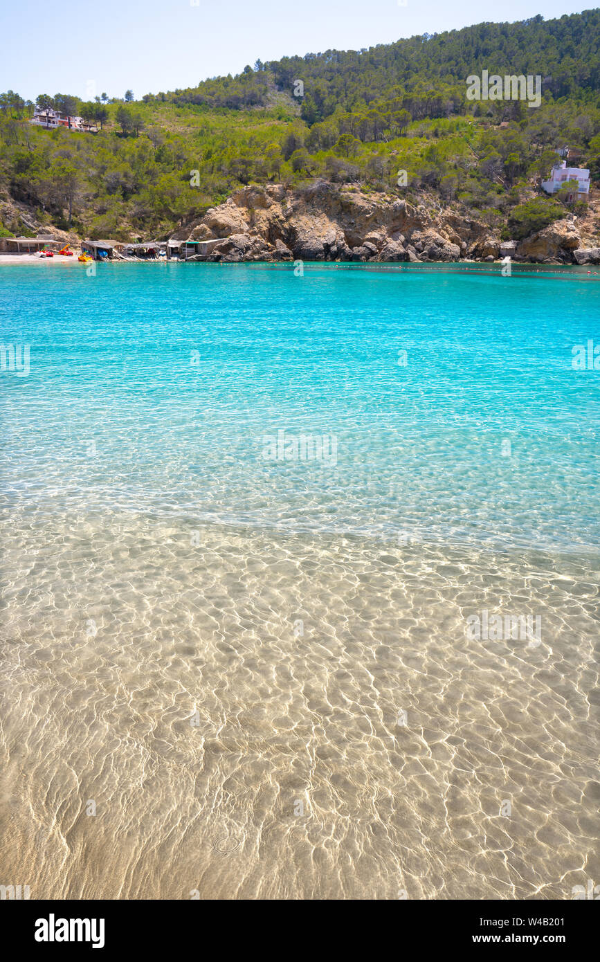 Cala Benirras beach of Ibiza in Sant Joan of Balearic Islands Stock Photo