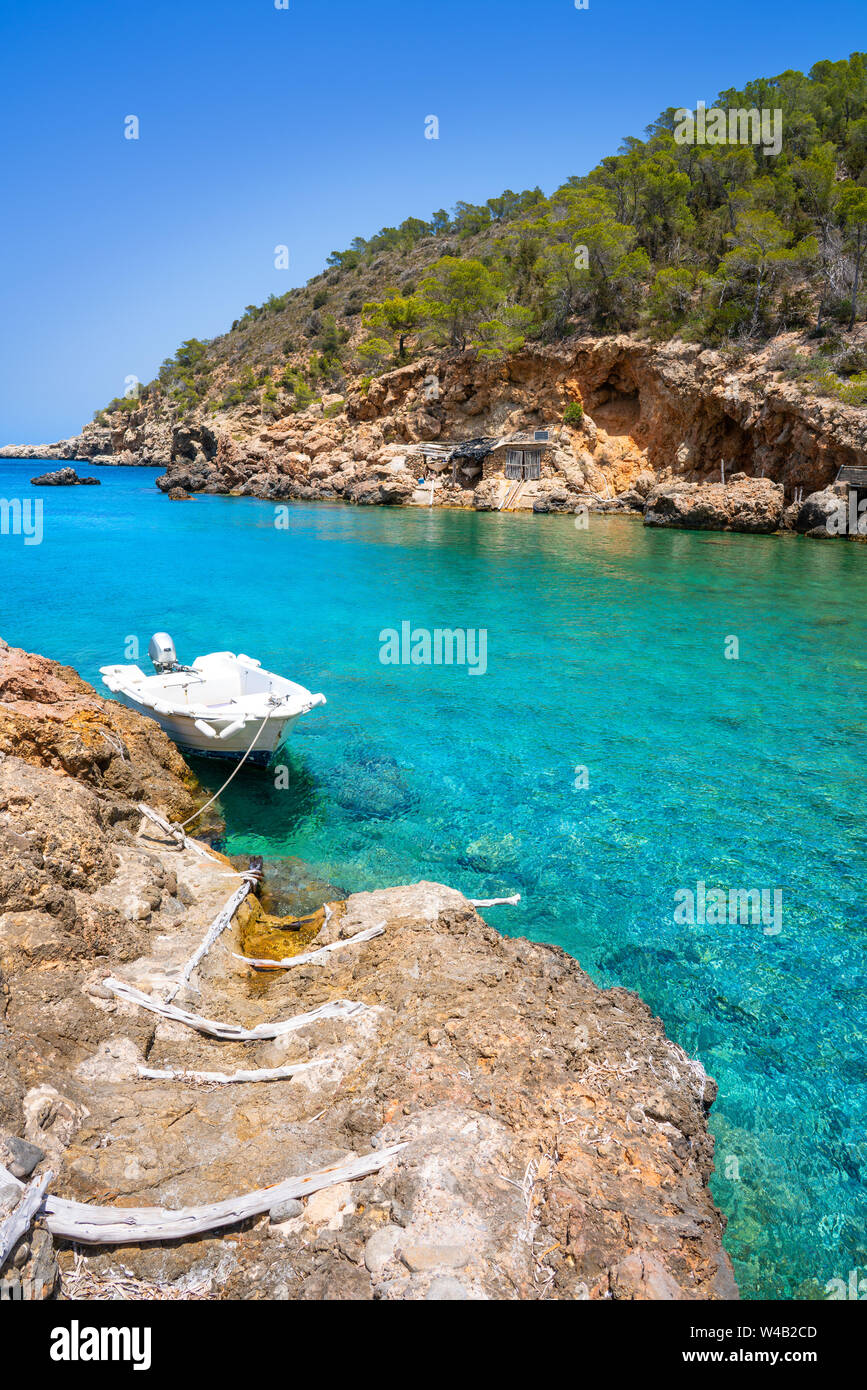 Cala Xuclar beach of Ibiza in Sant Joan of Balearic Islands Stock Photo