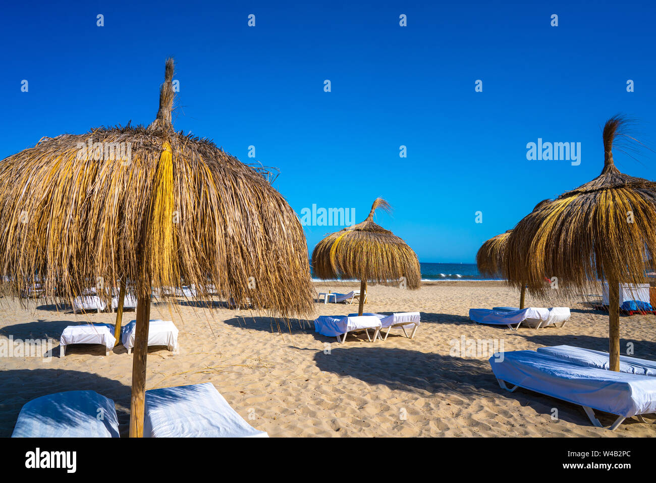 Ibiza Playa d En Bossa beach in Sant Josep of Balearic Islands Stock Photo