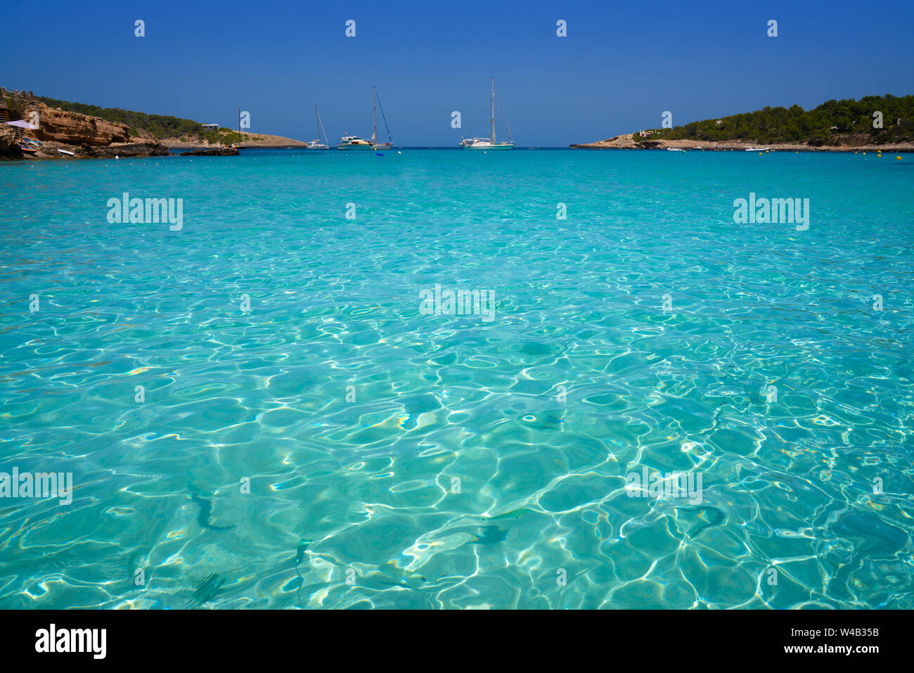 Ibiza Portinatx Arenal Petit beach in Balearic Islands of Spain Stock Photo