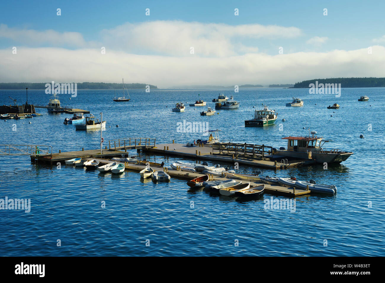 Rowboats and fishing boats moored in Seal Harbor on Mount Desert Island