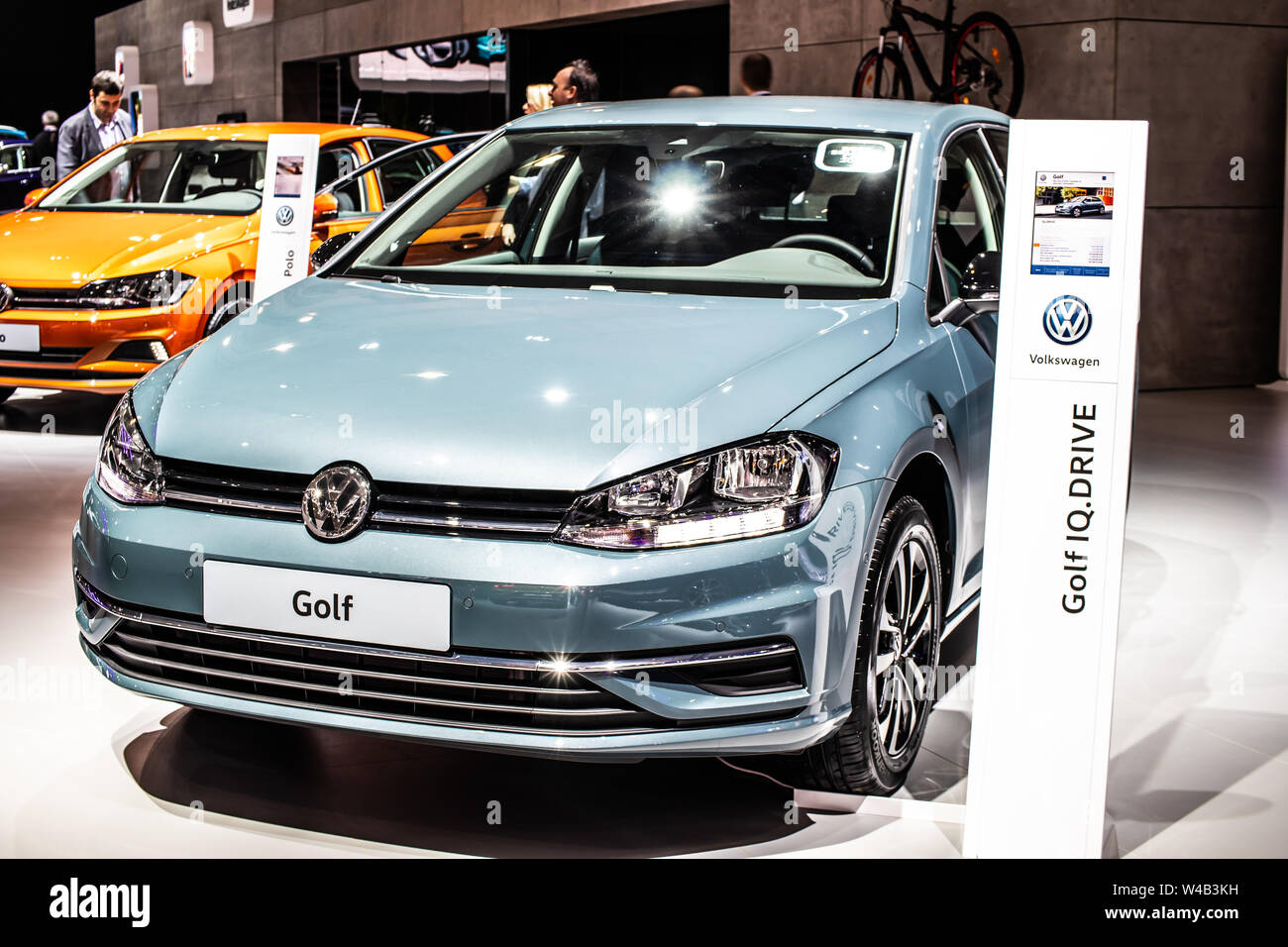 Brussels, Belgium, Jan 2019: blue Volkswagen VW Golf, Brussels Motor Show,  Seventh generation, MK7, MQB platform, Typ 5G, produced by Volkswagen Group  Stock Photo - Alamy