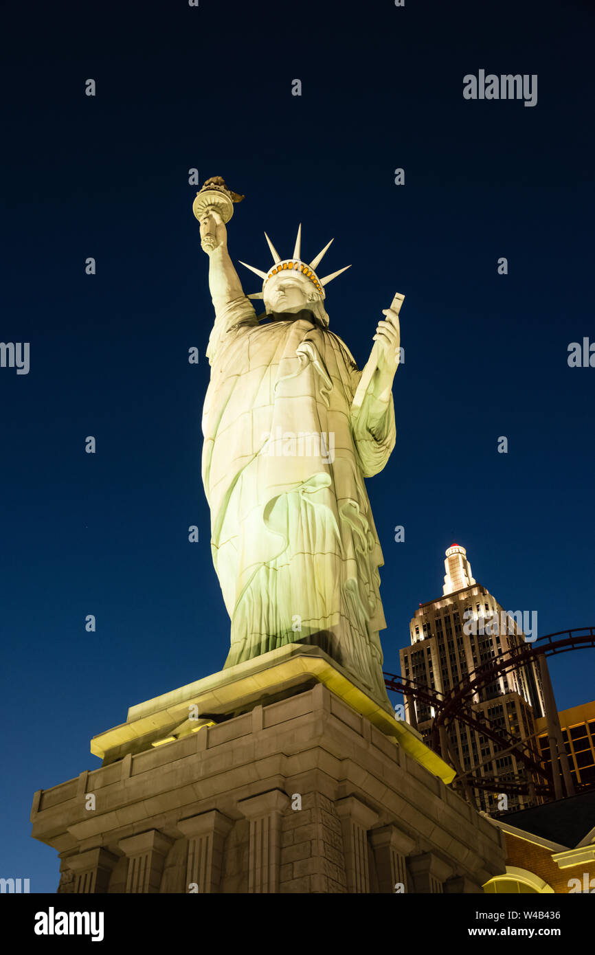 New York, New York, Las Vegas Statue of Liberty Twilight Stock Photo