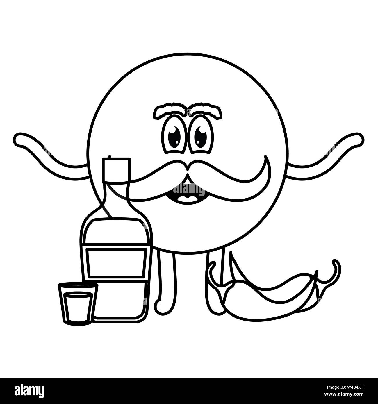 mexican emoji character with tequila and chilli pepper vector ...