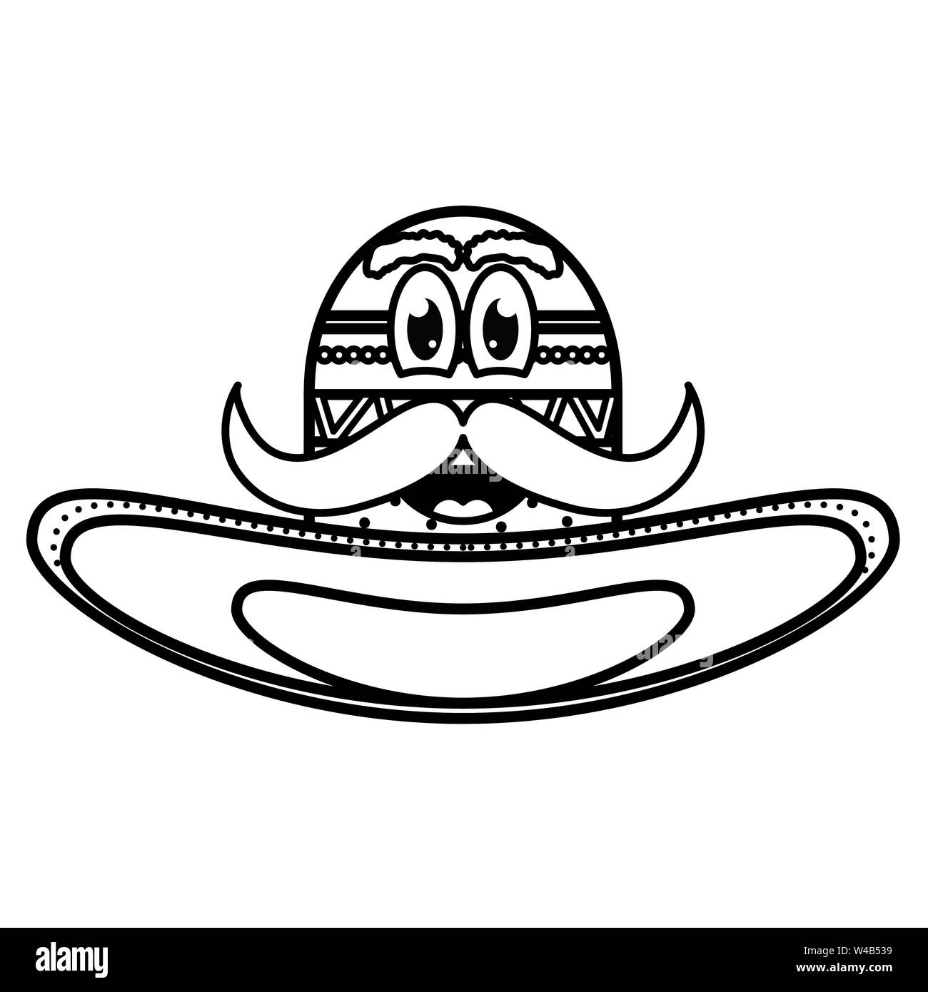 mexican hat with mustache emoji character vector illustration design