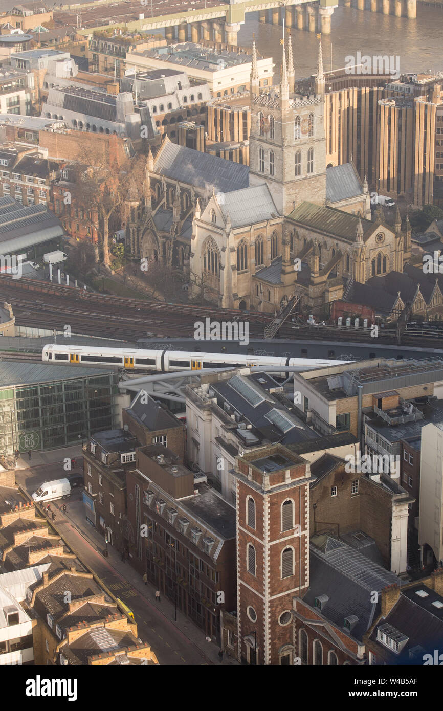 Aerial view of London SE1 along St Thomas Street towards Borough Market and Southwark Cathedral Stock Photo