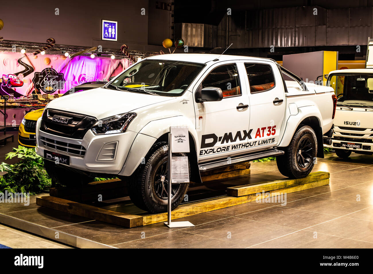 Brussels, Belgium, Jan 2019: Isuzu D-Max Crew Cab at Brussels Motor Show, Second generation, RT85, pickup truck manufactured by Isuzu Motors Stock Photo