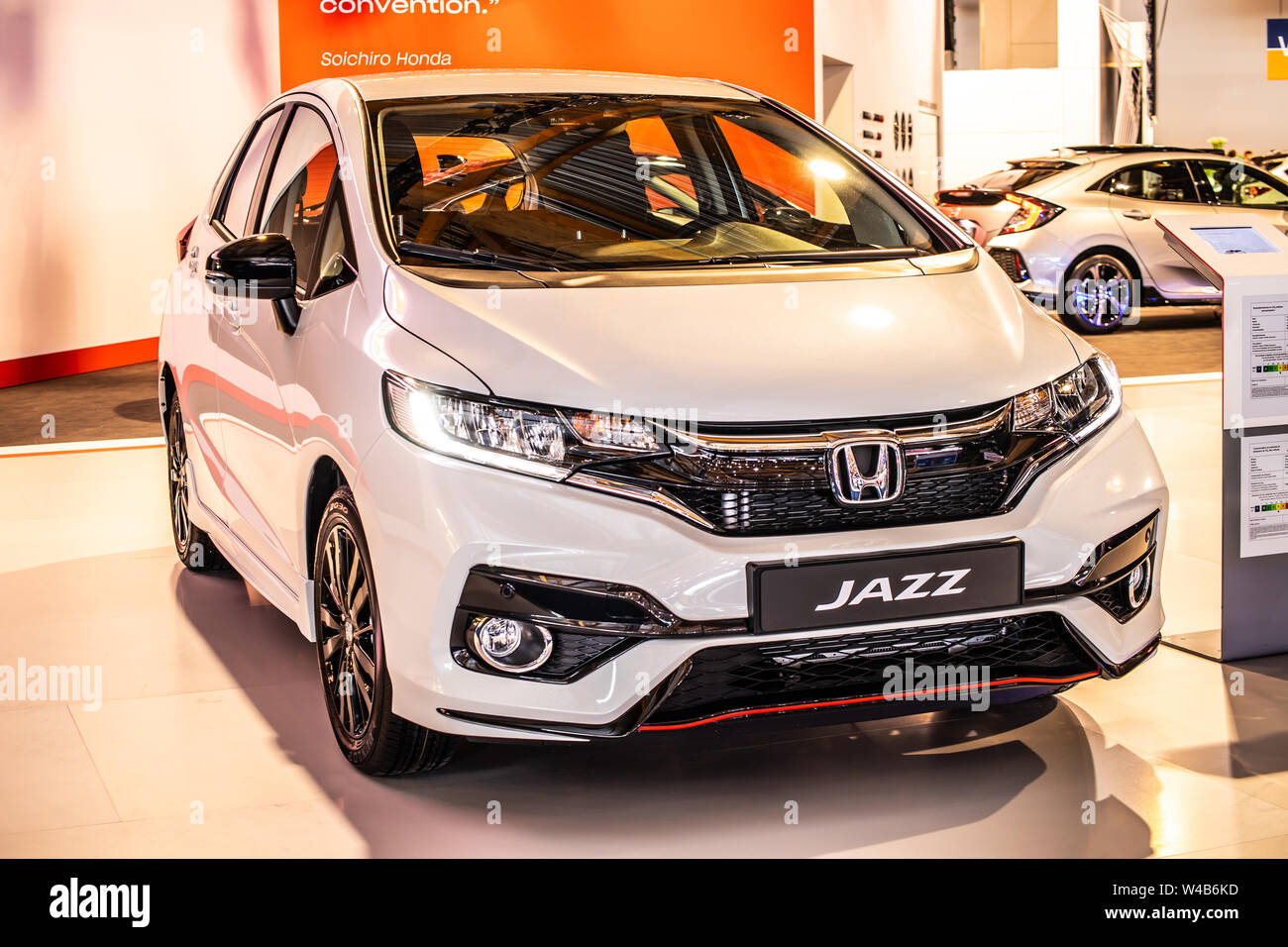 Brussels, Belgium, Jan 2019 white Honda JAZZ FIT Fitto, Brussels Motor  Show, Third generation facelift, GK, B-segment subcompact car by Honda  Stock Photo - Alamy