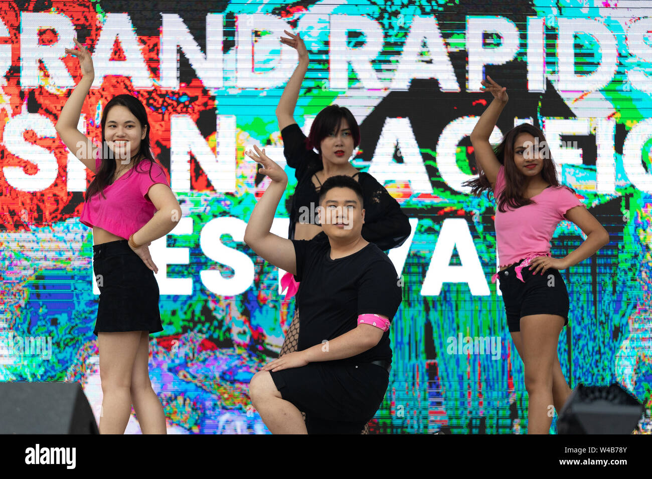 Grand Rapids, Michigan, USA - June 15, 2019: Asian Pacific Festival, Young asians dancing Hip Hop during the festival at the Rosa Parks Stock Photo